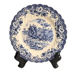 Vintage Johnson Bros Ironstone Hunting Country Coaching Scenes Saucer Blue White